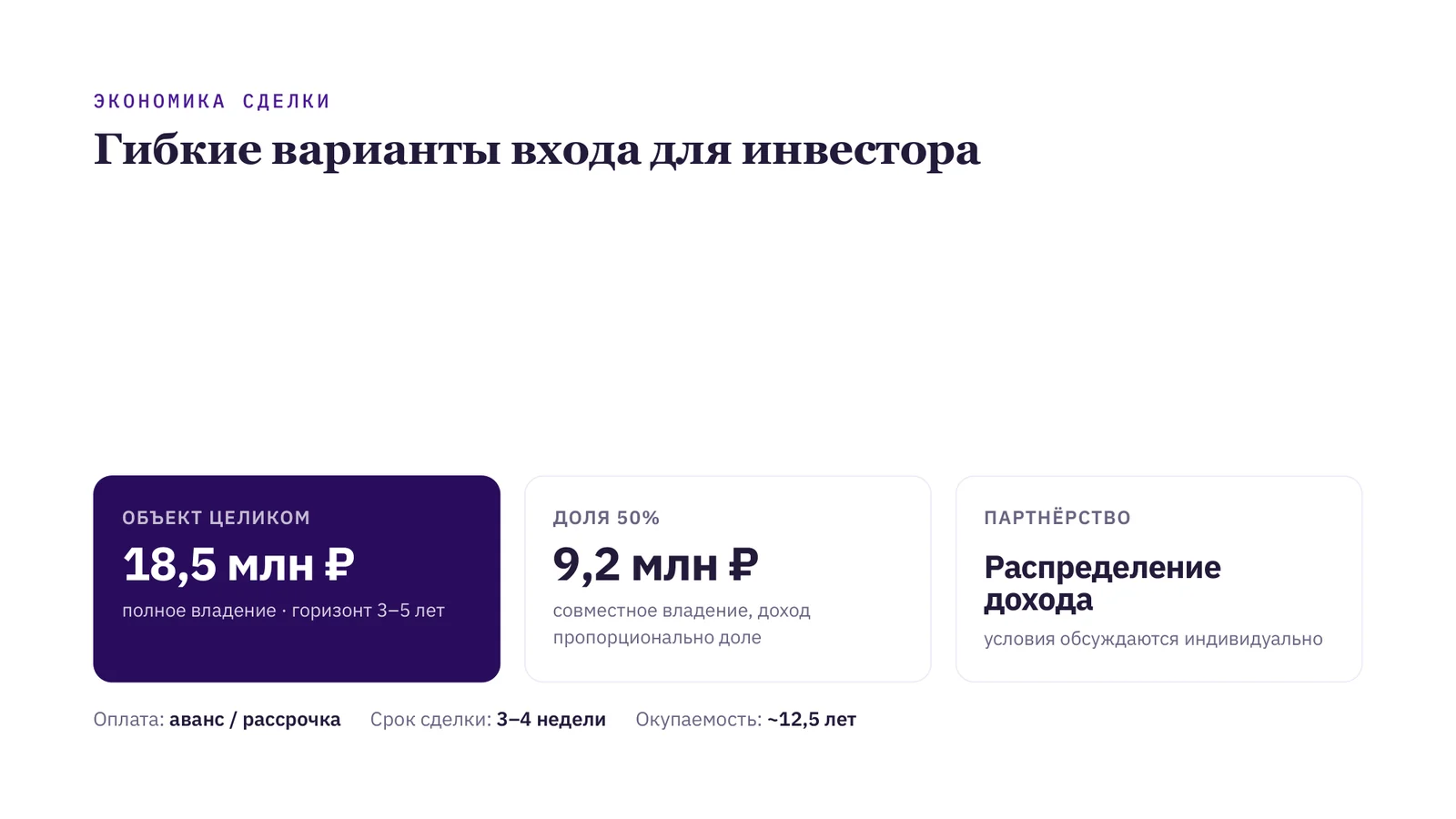Слайд КП: варианты входа для инвестора
